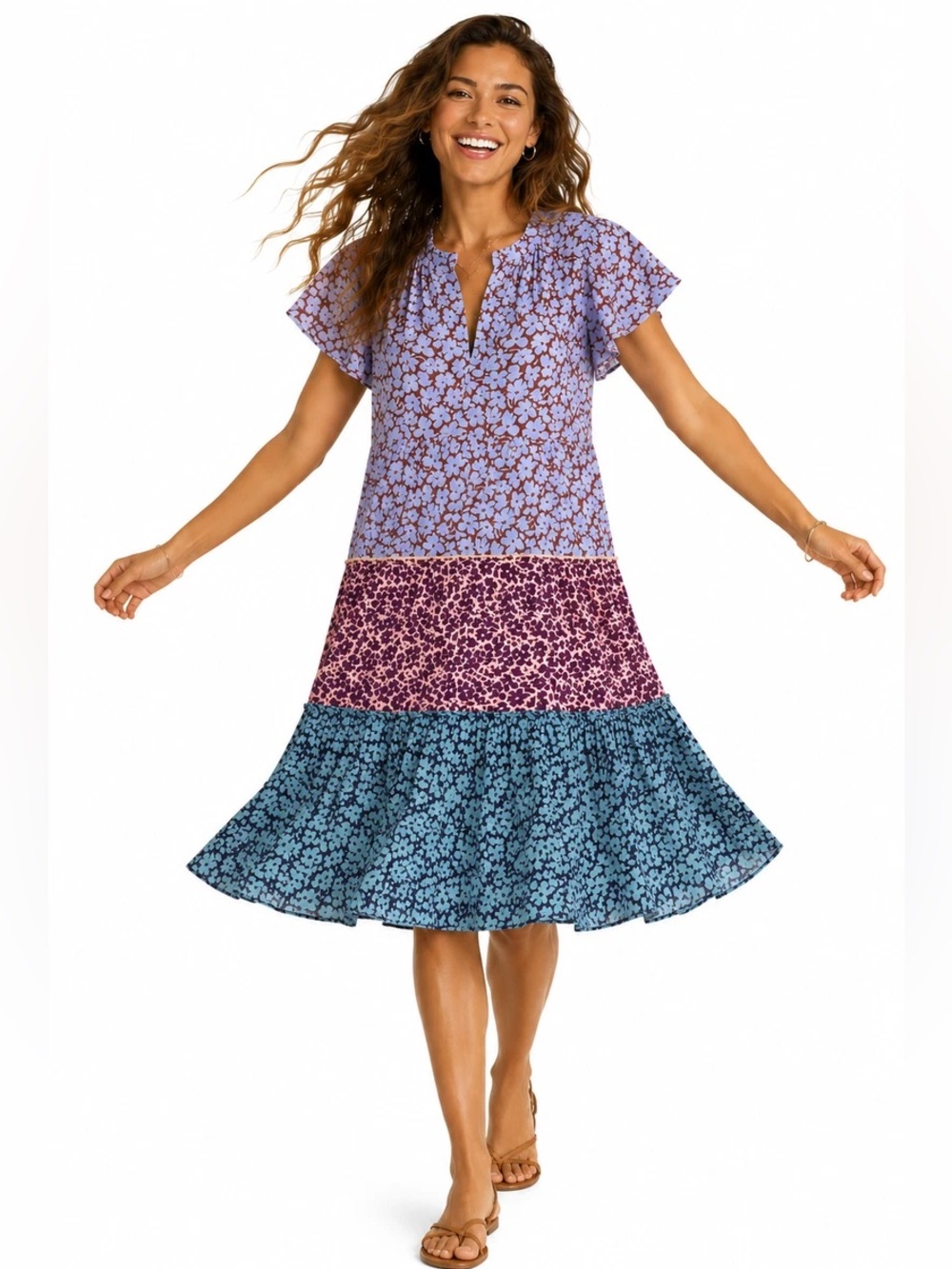 Anthropologie Size Medium Floral Tiered Knee Length Dress